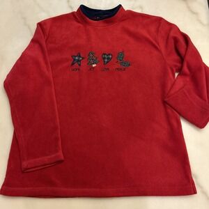 Vntg Croft & Barrow Women Red Fleece Pullover Sweatshirt Country Christmas Sz L